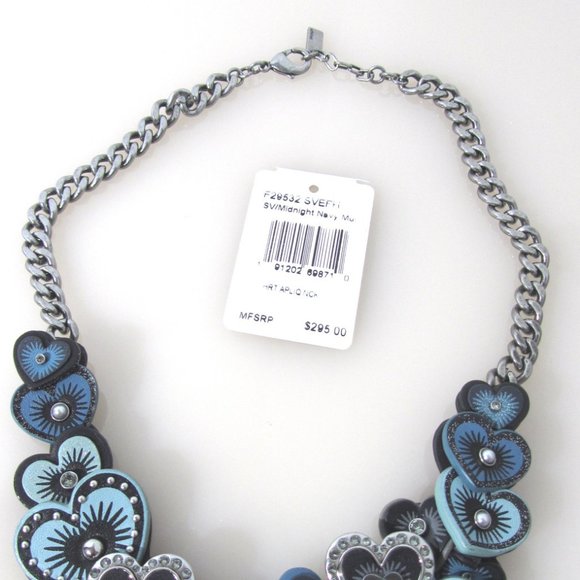 Coach $300 Leather SWAROVSKI Crystals Heart Applique 3d Necklace - Picture 12 of 13